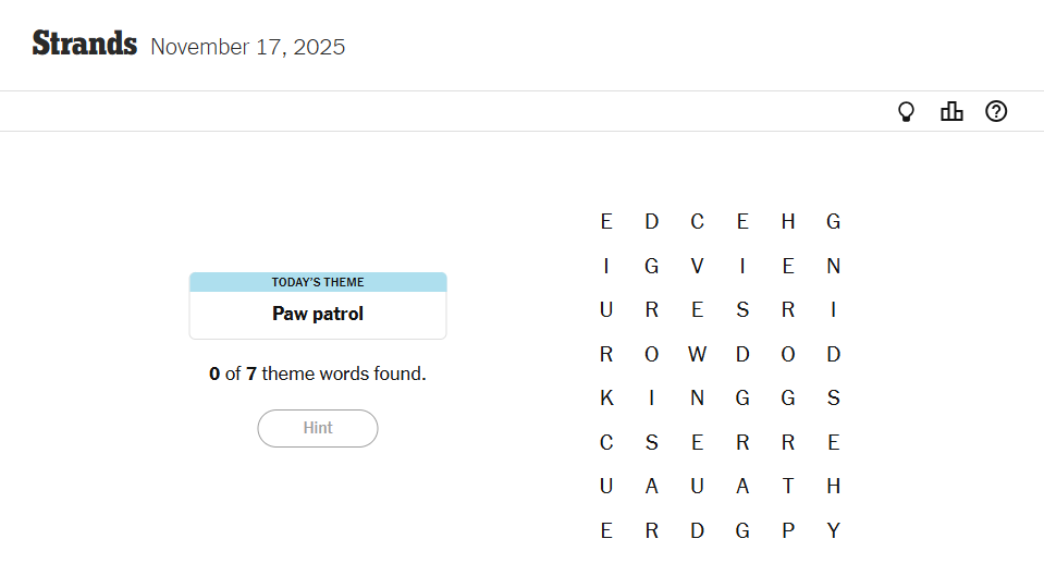 Today’s NYT Strands Clues For November 17, 2025